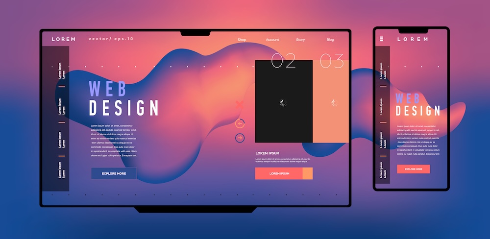 Responsive website design mockup displayed across desktop, tablet, and mobile screens