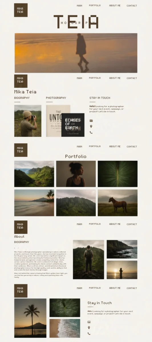 Mika Teia Photography website design case study by Ha Jung Design