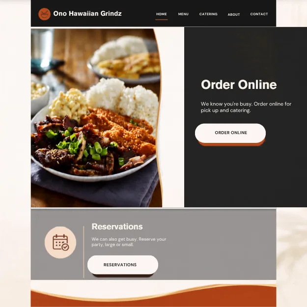 Ono Hawaiian Grindz website homepage design preview